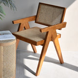 Natural Japandi Rattan Dining Chair with Solid Wood Frame Walnut