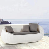 White Woven Rattan Round 75.2" Outdoor Sofa with Cushion & Pillow and Curved Back White