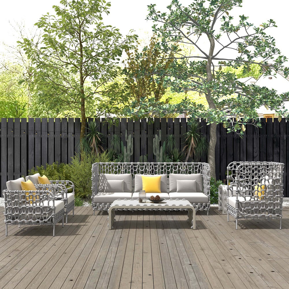 6 Pieces Aluminum & Rope Outdoor Sofa Set with Coffee Table and Cushion Pillow Gray