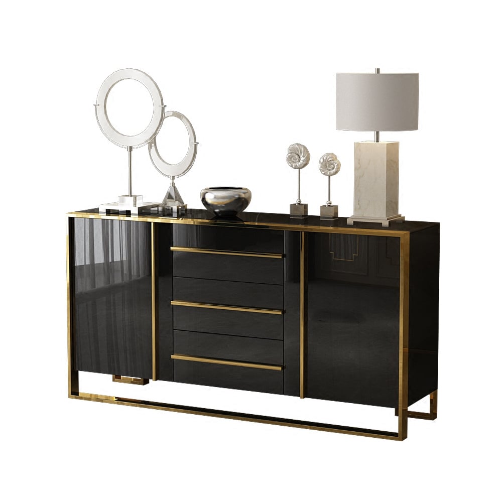 Cylina Glossy Buffet & Sideboard with 3 Drawers & 2 Doors Black