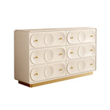 Luxurious Art Deco Cream Dresser – 6 Drawer Horizontal Storage Cabinet with Gold Accents White