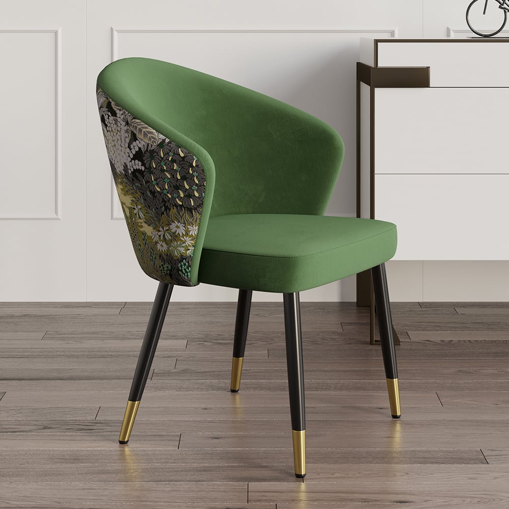 Upholstered Velvet Dining Chair Curved Back Modern Arm Chair Green