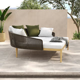 Modern Style Rattan Outdoor Daybed with Cushion Pillow in White White & Coffee