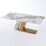 Luxotic Rectangle Modern Sintered Stone Top Dining Table for 6 Stainless Steel Gold Table Only