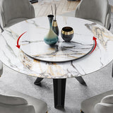 White & Black Sintered Stone Top Round Dining Table with Lazy Susan White
