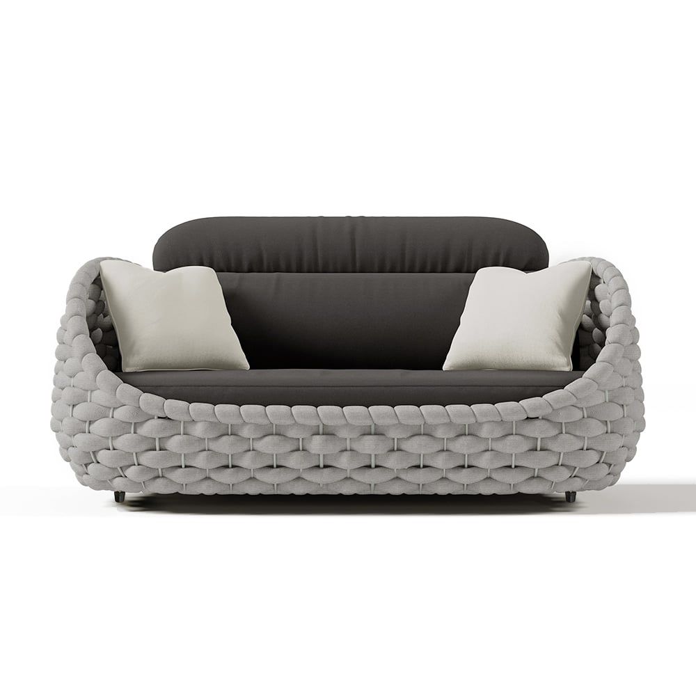 Tatta 2-Seater Woven Rope Outdoor Sofa Patio Loveseat Removable Cushion Gray & Black Gray