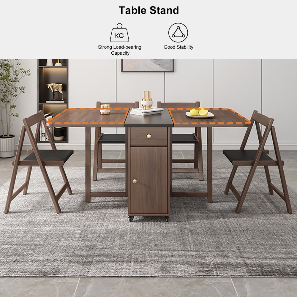 Ultic 5-Piece Modern 59" Rectangle Dining Table Set Ash Wood Foldable Walnut Walnut