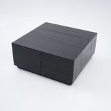 Japandi Square Coffee Table with 4 Drawers Storage & Wooden Pedestal Black