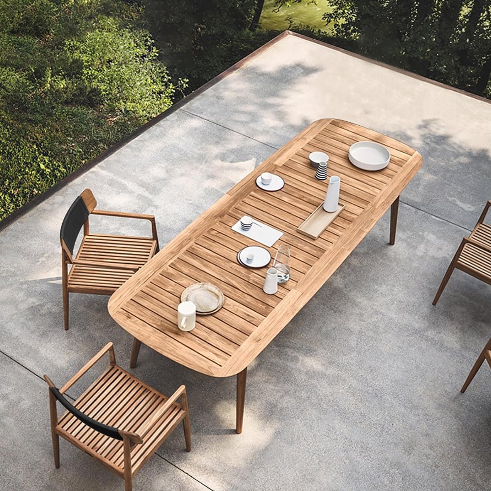 7 Pieces Modern Outdoor Dining Set with Wood Table and Chair in Natural Natural