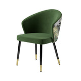 Upholstered Velvet Dining Chair Curved Back Modern Arm Chair Green