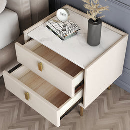 Elegant Small Solid Wood Nightstand | Two Drawer Wood Nightstands for Bedroom White