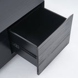 Japandi Square Coffee Table with 4 Drawers Storage & Wooden Pedestal Black