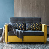 Modern 2 Seat Convertible Sofa Bed Full Sleeper Cotton & Linen Upholstery Yellow & Black