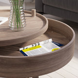 Modern Round Wood Rotating Tray Coffee Table with Storage & Metal Legs Walnut