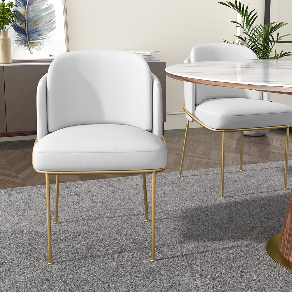 Linenic Modern Dining Chair Modern Cotton&Linen Upholstered Side Chair in Gold White