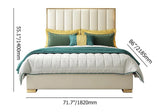 Platform Bed White Upholstered Faux Leather Bed with Gold Legs White