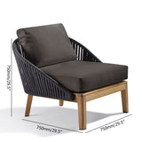 Rattan Outdoor Accent Chair Armless Chair in Solid Wood Bottom with Gray Cushion Gray