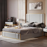 Platform Bed Faux Leather Bed with Wood Slats Support Gray