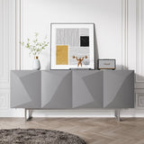 Modern Buffet Sideboard Kitchen Cabinet with 4 Doors Adjustable Shelves Gray