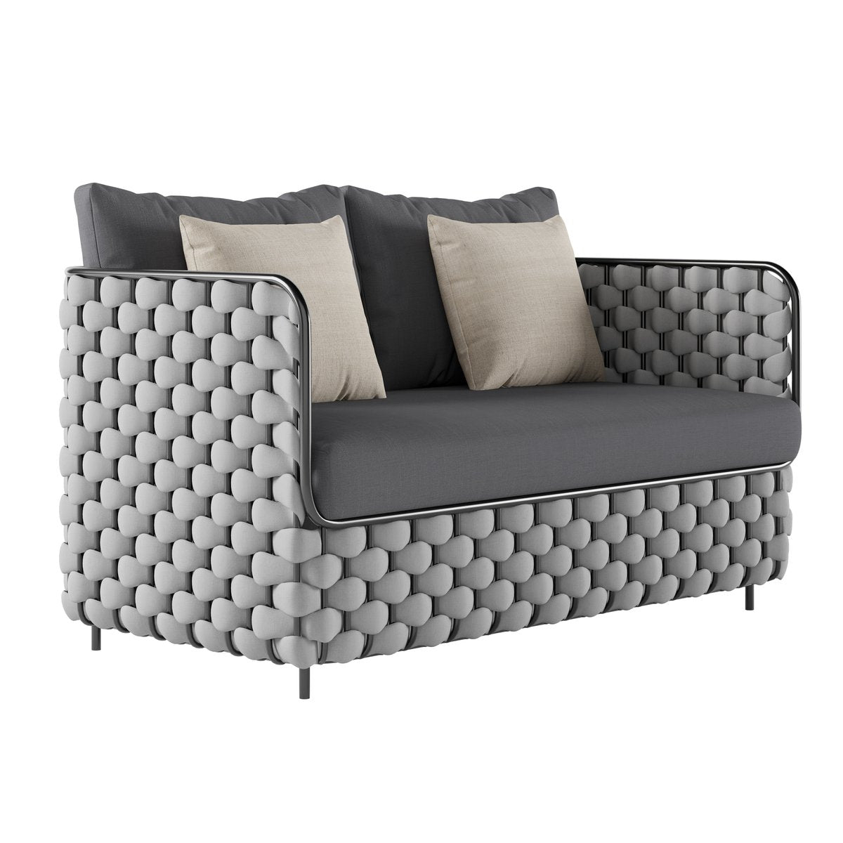 Martic 53.1" Wide Aluminum & Rope Outdoor Loveseat Patio Sofa with Cushions Gray