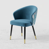 Upholstered Velvet Dining Chair Curved Back Modern Arm Chair Blue