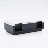 Modern Marble Coffee Table Black & White with Storage & Drawers in Wood White