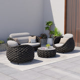 Tatta 4 Pieces Woven Rope Outdoor Swivel Sofa Set 360 Degree Rotatable with Coffee Table Black