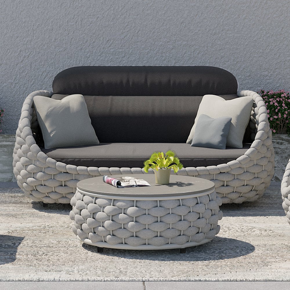 Tatta 2-Seater Woven Rope Outdoor Sofa Patio Loveseat Removable Cushion Gray & Black Gray