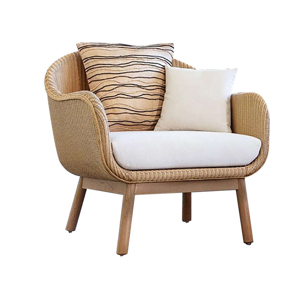 Rope Woven Patio Lounge Armchair with Solid Wood Frame Brick Cushion Pillow in Khaki Khaki