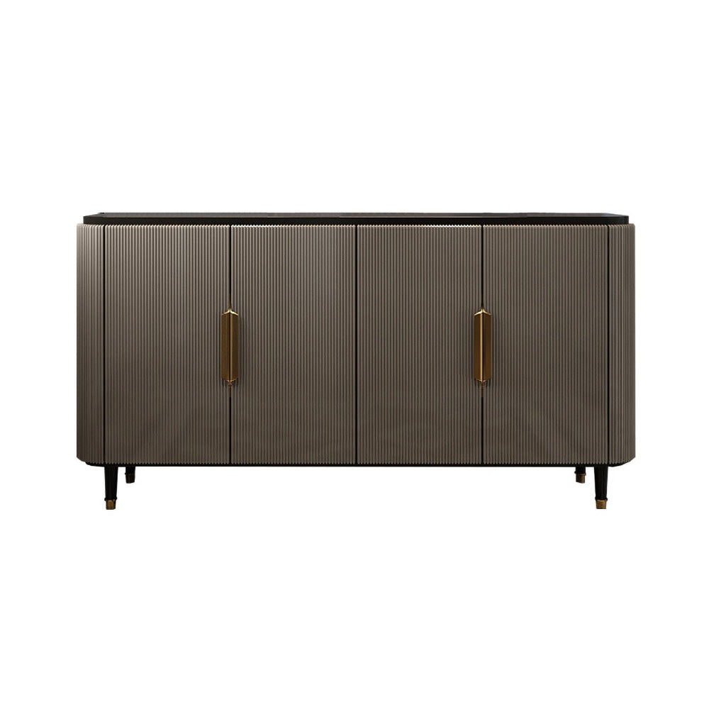 Modern Sideboard Buffet Black Kitchen Cabinet with 4 Doors in Gold Gray