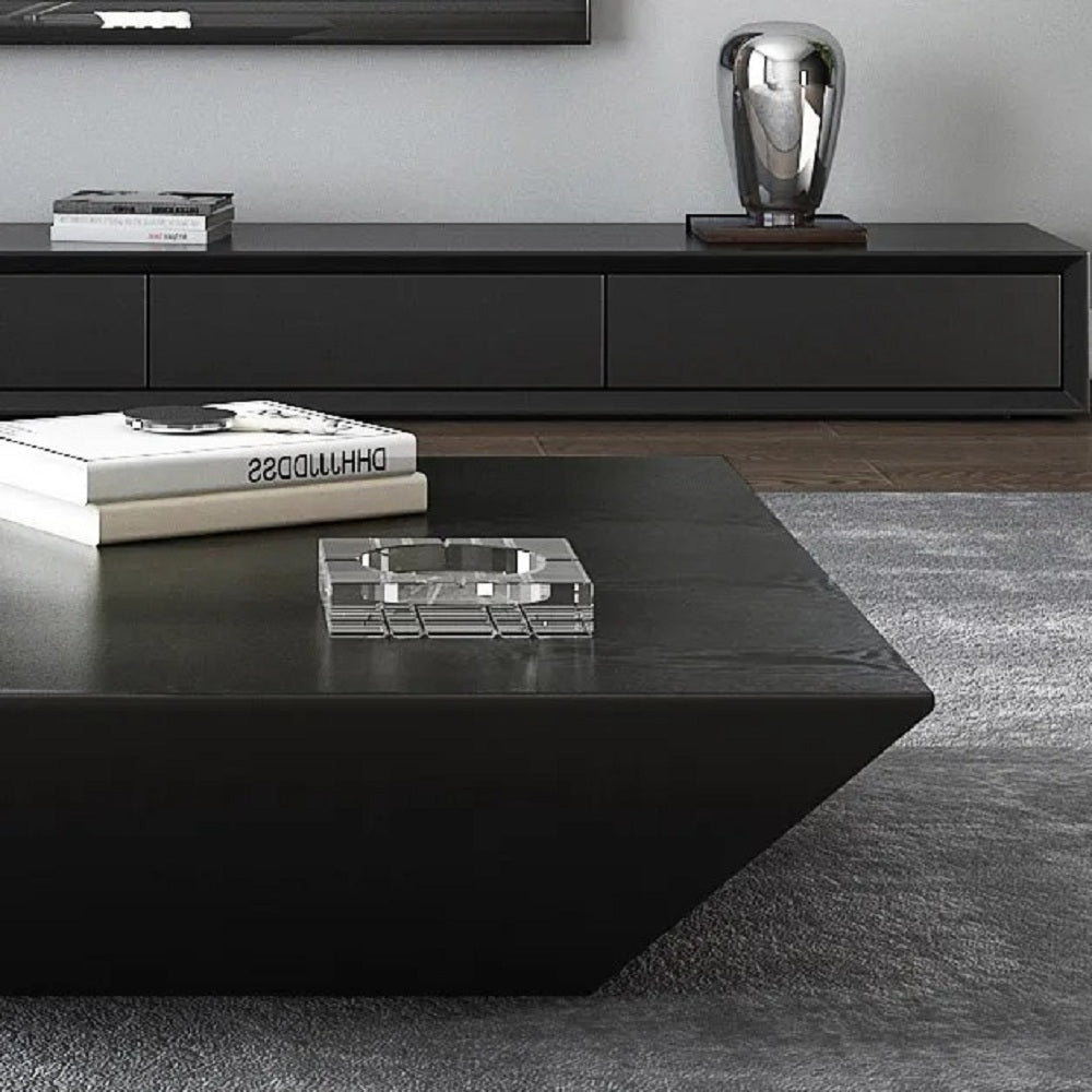 Modern Wood Coffee Table with Storage Square Drum Coffee Table with 1-Drawer Black