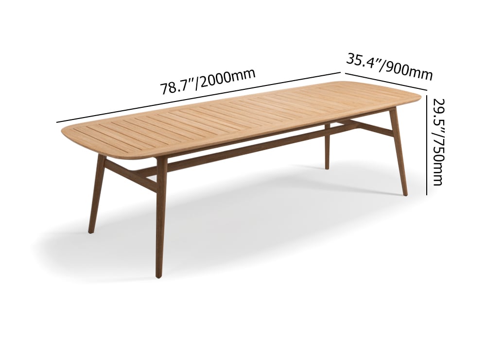 Mid Century Modern 6 - Person Rectangle Wood Outdoor Patio Dining Table in Natural Natural