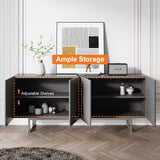 Modern Buffet Sideboard Kitchen Cabinet with 4 Doors Adjustable Shelves Gray