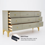 Contemporary 9-Drawer Champagne Bedroom Dresser for Storage in Gold Metal & MDF & Solid Wood & Brass
