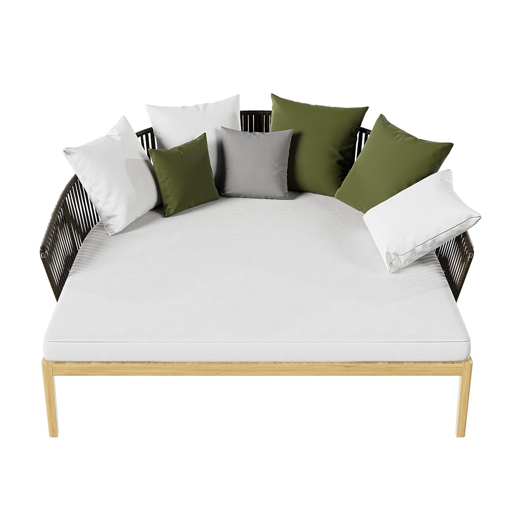 Modern Style Rattan Outdoor Daybed with Cushion Pillow in White White & Coffee