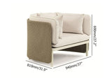 Khaki & Cream White Rattan Outdoor Armchair Patio Accent Chair with Cushion Pillow White
