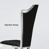 Modern Upholstered Dining Chairs Set of 2 High Back Side Chair Stainless Steel Legs Black & Silver