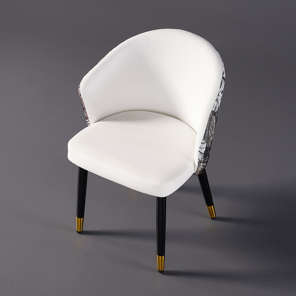 Upholstered Velvet Dining Chair Curved Back Modern Arm Chair White