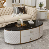 Orand White Oval Sintered Stone Top Coffee Table with 2 Drawers White & Black