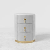 Modern Velvet Nightstand with Storage Sintered Stone Top Round Nightstand with 3 Drawers Gray
