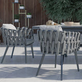 7 Pieces Aluminum Outdoor Dining Set with Extendable Marble Top Table and Woven Armchair Gray