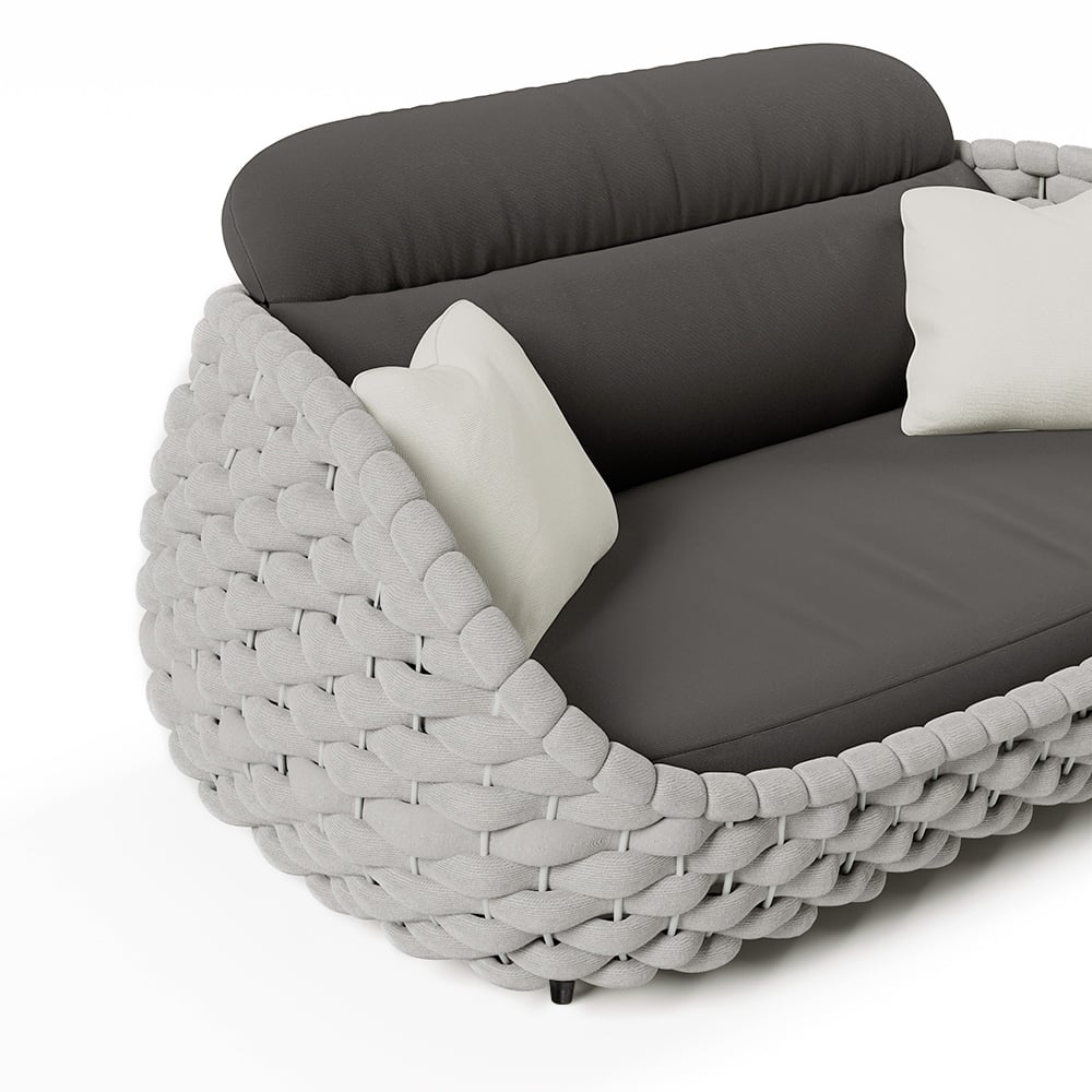 Tatta 2-Seater Woven Rope Outdoor Sofa Patio Loveseat Removable Cushion Gray & Black Gray