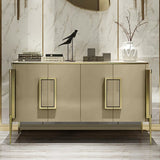 Vectic Modern Gold Sideboard Buffet Tempered Glass Top with 4 Doors & 4 Shelves Gold