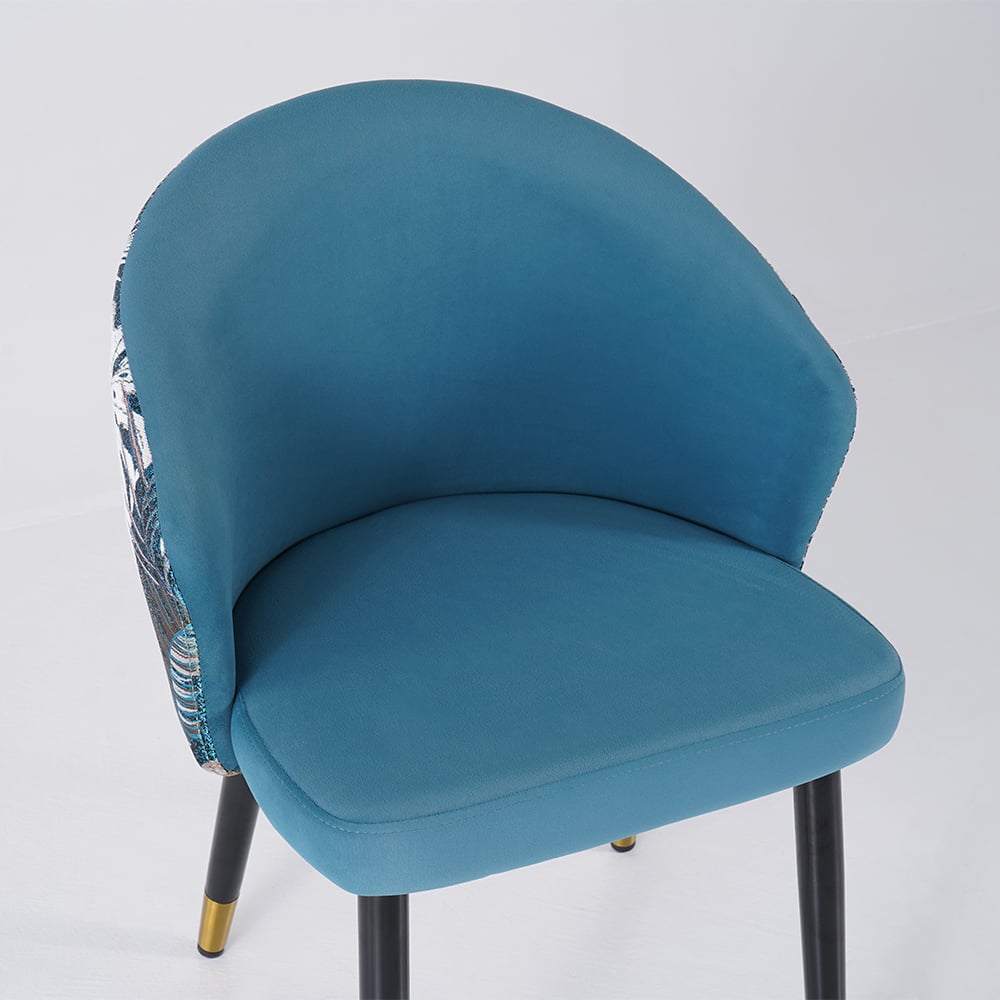 Upholstered Velvet Dining Chair Curved Back Modern Arm Chair Blue