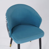 Upholstered Velvet Dining Chair Curved Back Modern Arm Chair Blue