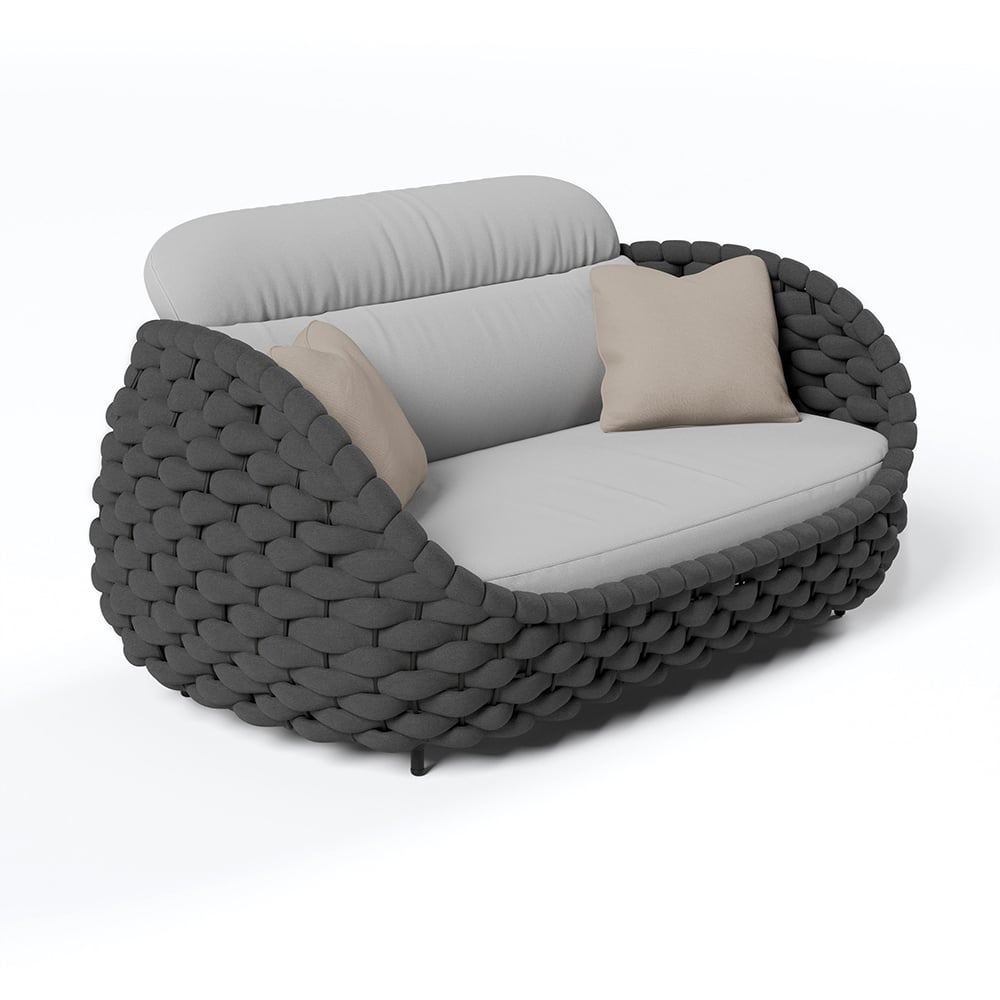 Tatta 2-Seater Woven Rope Outdoor Sofa Patio Loveseat Removable Cushion Gray & Black Gray & Black