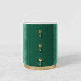 Modern Velvet Nightstand with Storage Sintered Stone Top Round Nightstand with 3 Drawers Green