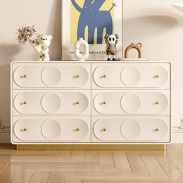 Luxurious Art Deco Cream Dresser – 6 Drawer Horizontal Storage Cabinet with Gold Accents White