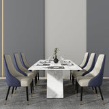 Modern Set of 2 Upholstered Faux Leather High Back Chair For Dining Table Blue