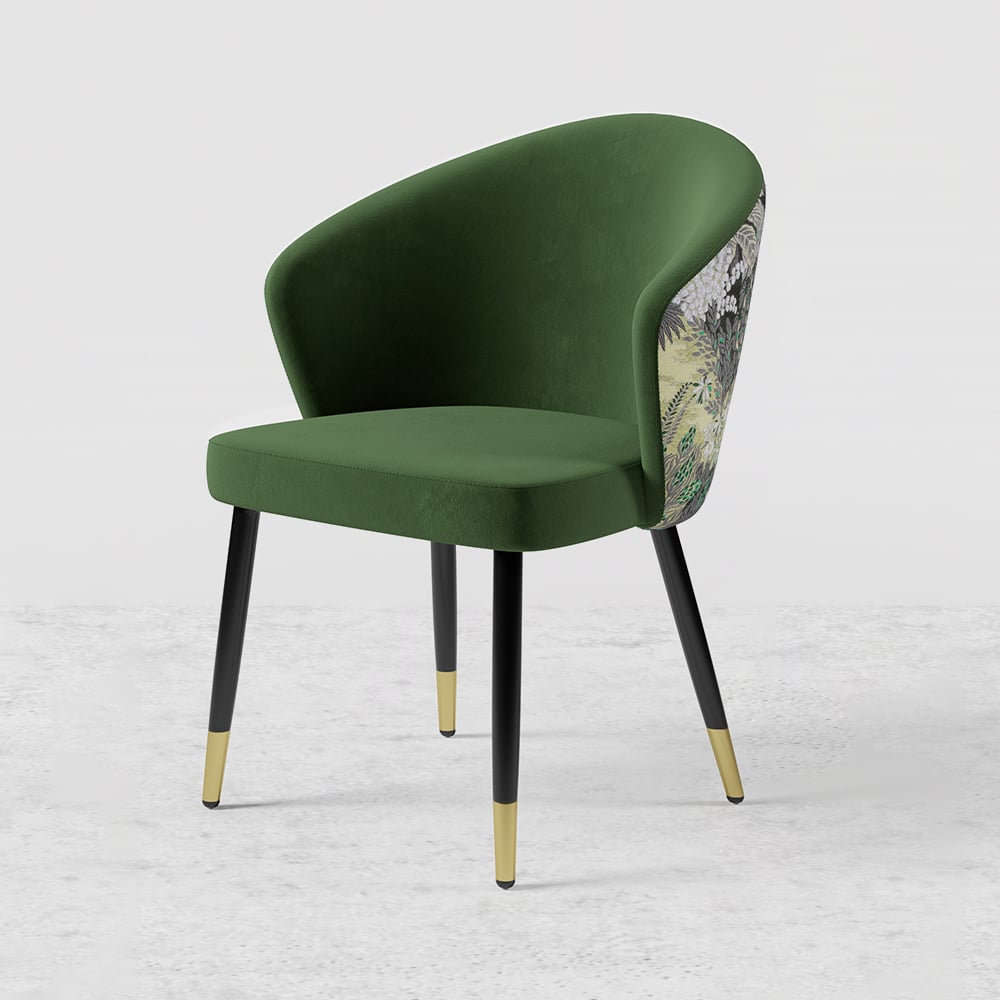 Upholstered Velvet Dining Chair Curved Back Modern Arm Chair Green